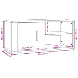 Szafka pod TV, wysoki połysk, biała, 80x31,5x36 cm