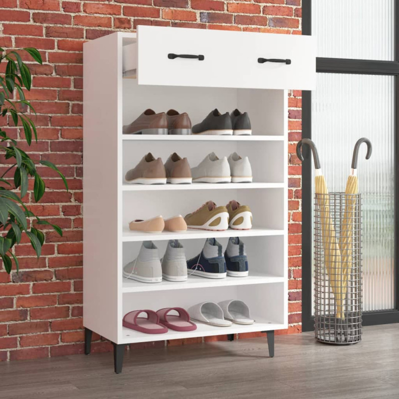 Szafka na buty, biała, 60x35x105 cm, materiał drewnopochodny