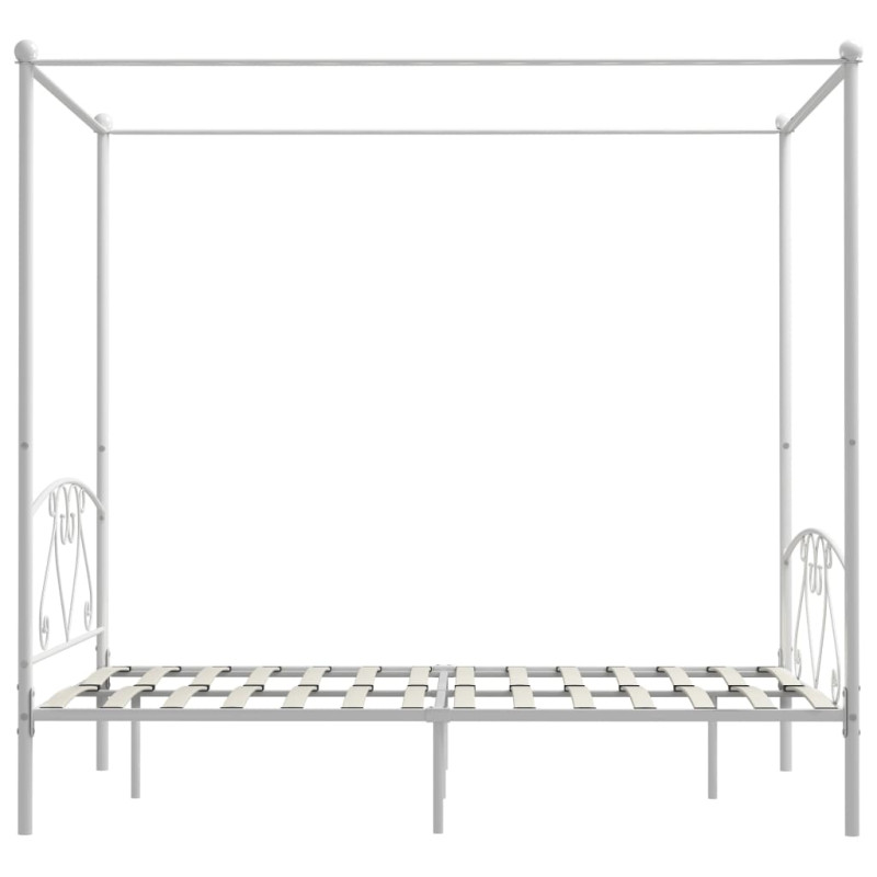 Rama łóżka z baldachimem, biała, metalowa, 140 x 200 cm