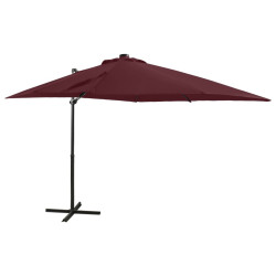 Parasol wiszący z LED i słupkiem, bordowy, 250 cm