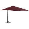 Parasol wiszący z LED i słupkiem, bordowy, 250 cm