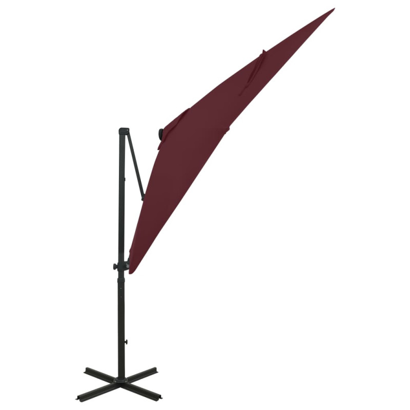 Parasol wiszący z LED i słupkiem, bordowy, 250 cm