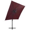 Parasol wiszący z LED i słupkiem, bordowy, 250 cm