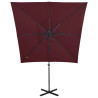 Parasol wiszący z LED i słupkiem, bordowy, 250 cm