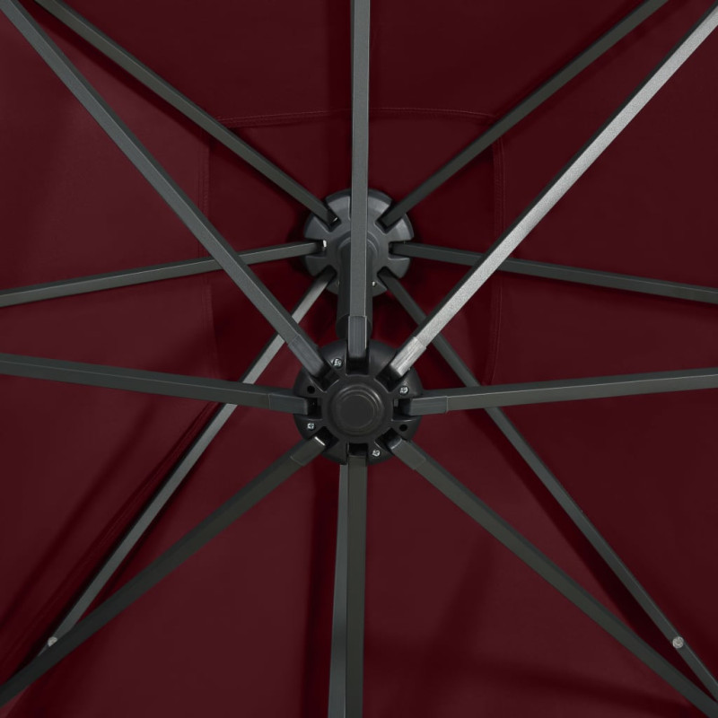 Parasol wiszący z LED i słupkiem, bordowy, 250 cm
