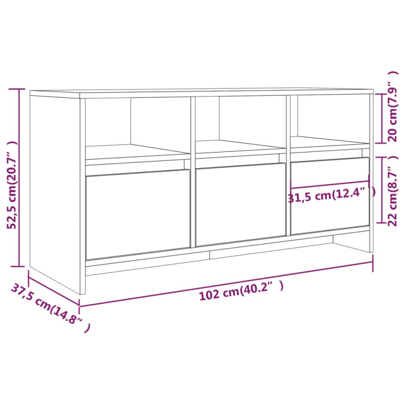Szafka pod TV, przydymiony dąb, 102x37,5x52,5 cm