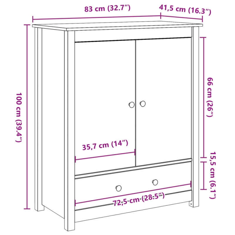 Szafka, czarna, 83x41,5x100 cm, lite drewno sosnowe