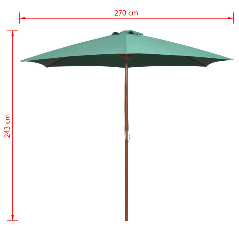Parasol ogrodowy, 270x270 cm, drewno, zielony