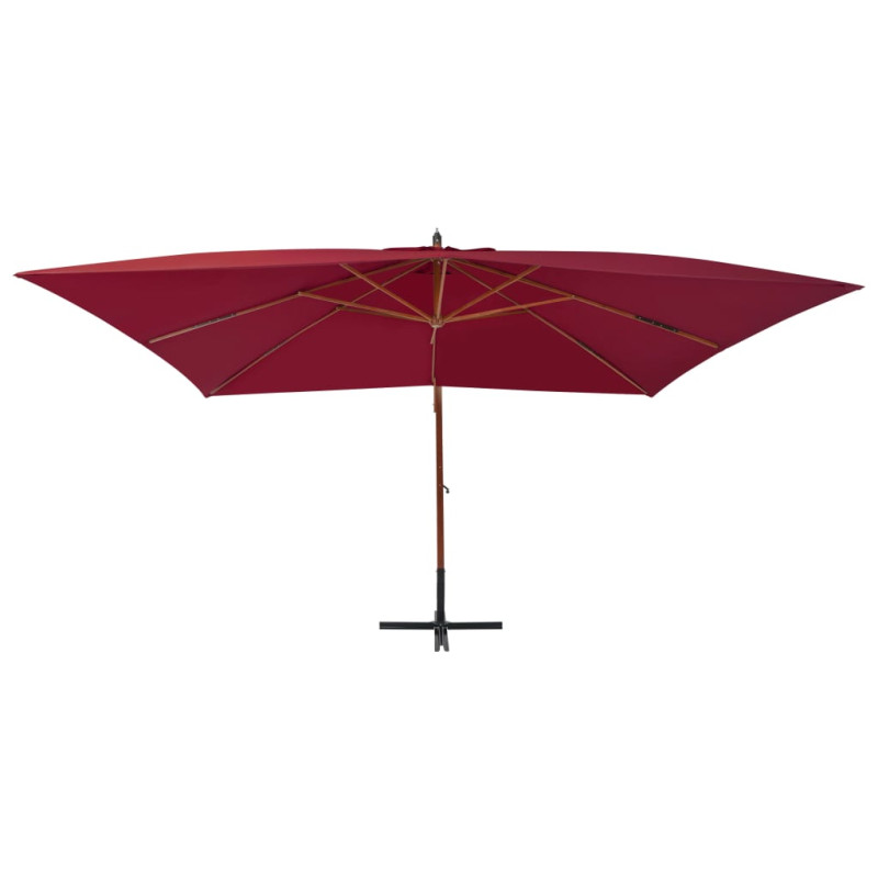 Wiszący parasol z drewnianym słupkiem, 400x300 cm, bordowy