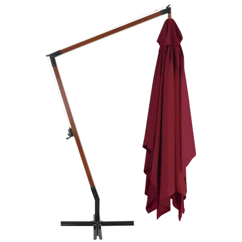 Wiszący parasol z drewnianym słupkiem, 400x300 cm, bordowy