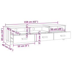 Szafka pod TV HAMAR, biała, 158x40x40 cm, lite drewno sosnowe