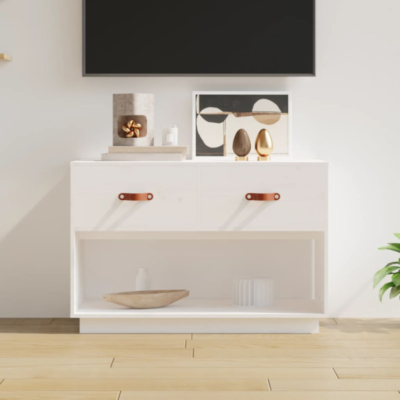 Szafka pod telewizor, biała, 90x40x60 cm, lite drewno sosnowe