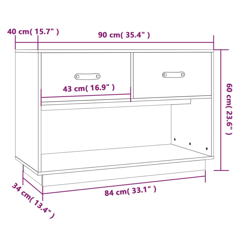 Szafka pod telewizor, biała, 90x40x60 cm, lite drewno sosnowe