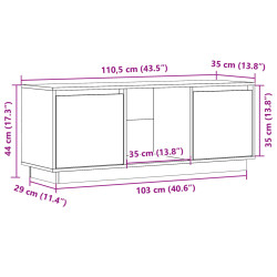 Szafka pod telewizor, biała 110,5x35x44 cm, lite drewno sosnowe