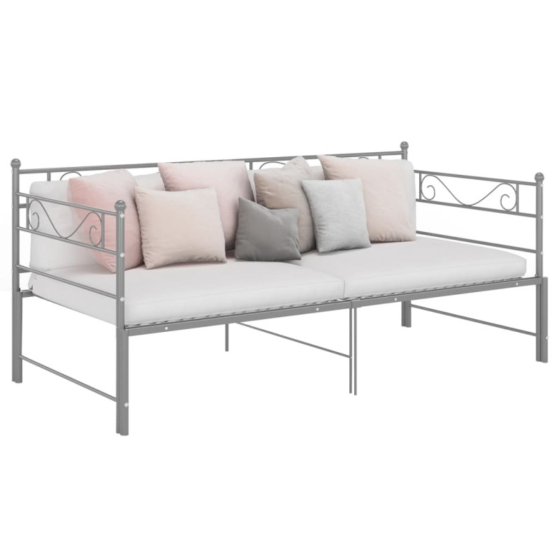 Sofa z wysuwaną ramą łóżka, szara, metalowa, 90x200 cm