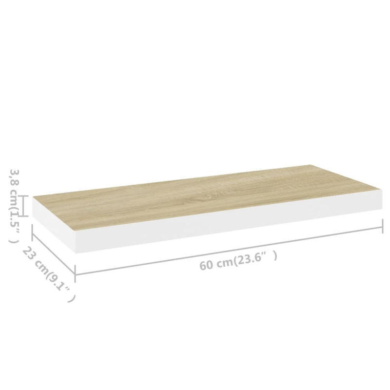 Półka ścienna, kolor dębowy i biały, 60x23,5x3,8 cm, MDF