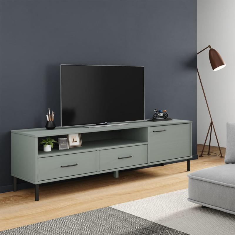 Szafka pod TV OSLO, metalowe nóżki, szara, sosnowa