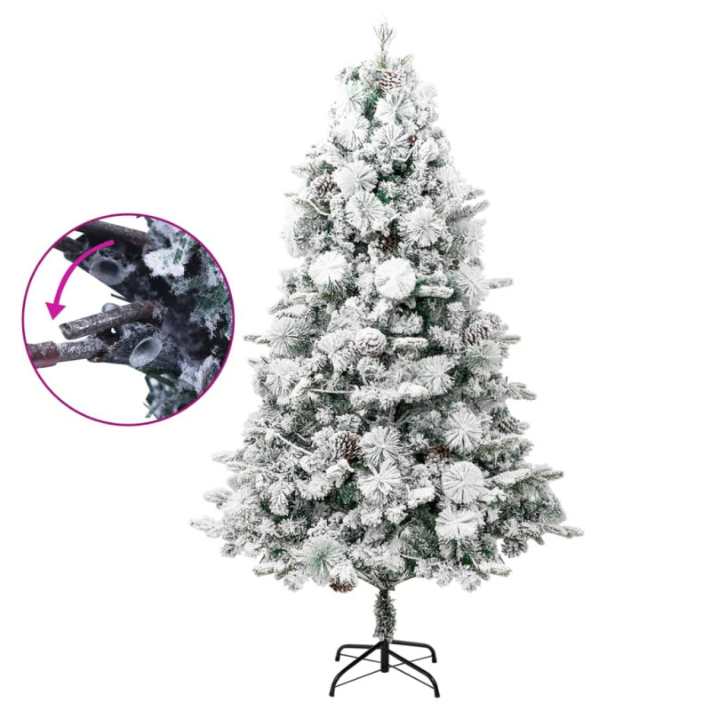 Choinka flokowana śniegiem z szyszkami i lampkami 195 cm PVC/PE
