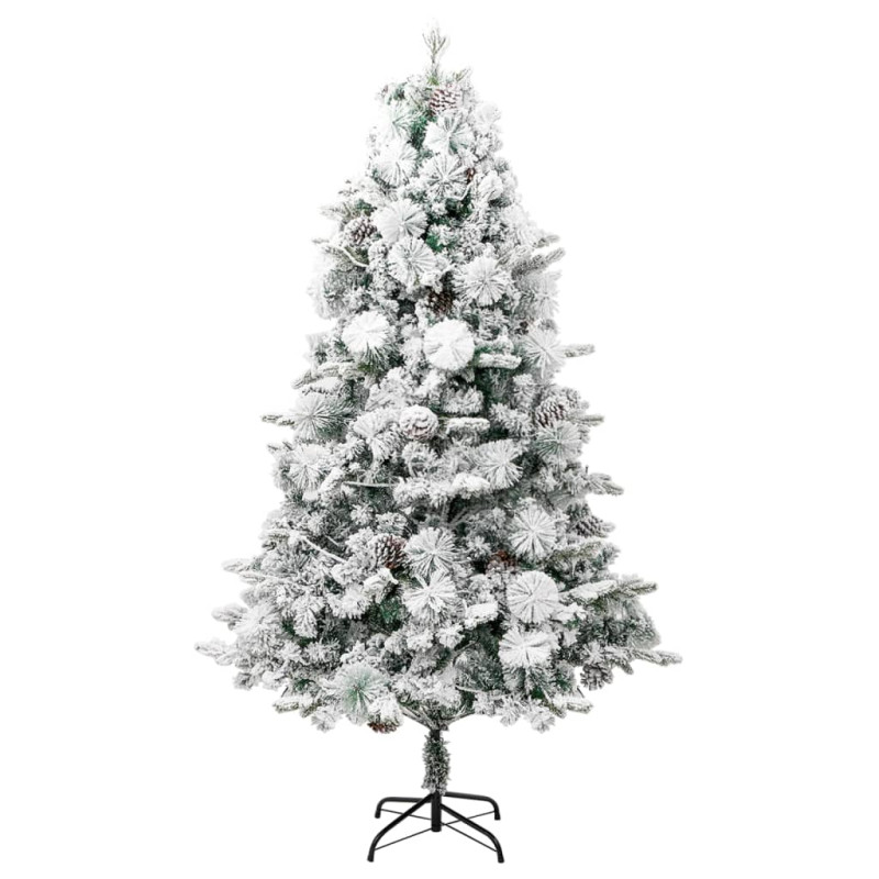 Choinka flokowana śniegiem z szyszkami i lampkami 195 cm PVC/PE