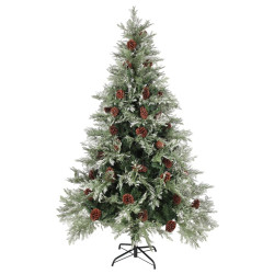 Choinka z lampkami i szyszkami, zielono-biała, 120 cm, PVC/PE