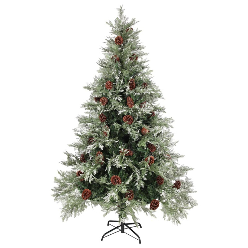 Choinka z lampkami i szyszkami, zielono-biała, 120 cm, PVC/PE