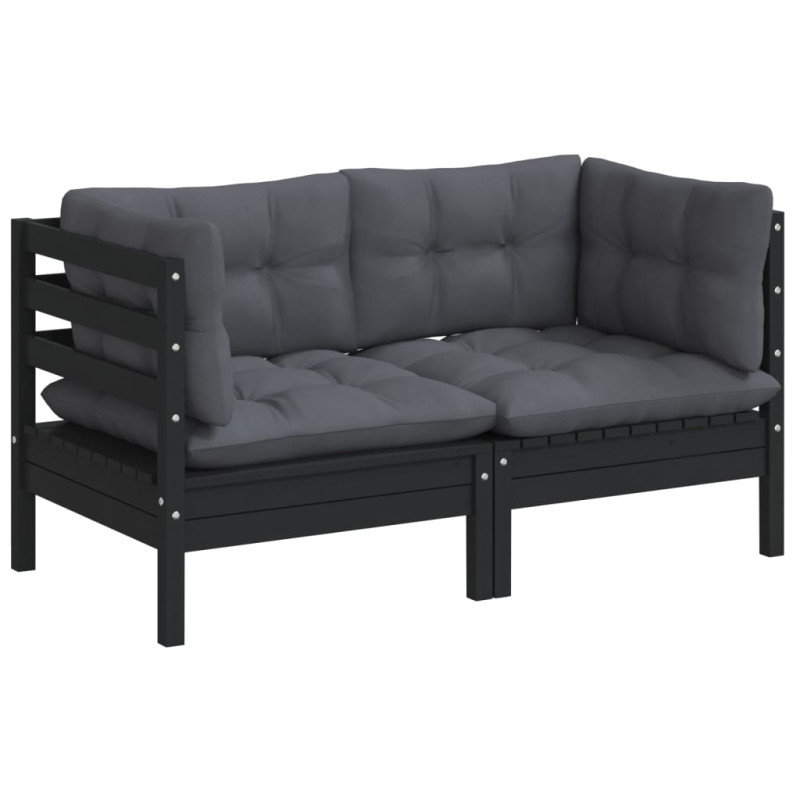 2-osobowa sofa ogrodowa z antracytowymi poduszkami, sosnowa