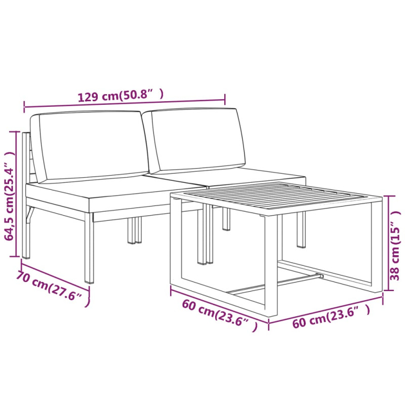 3-cz. zestaw mebli ogrodowych, poduszki, aluminium, antracyt