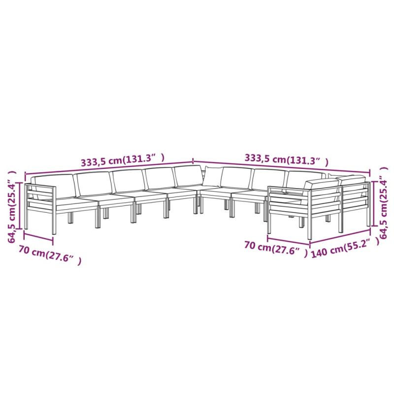 10-cz. zestaw mebli ogrodowych, poduszki, aluminium, antracyt