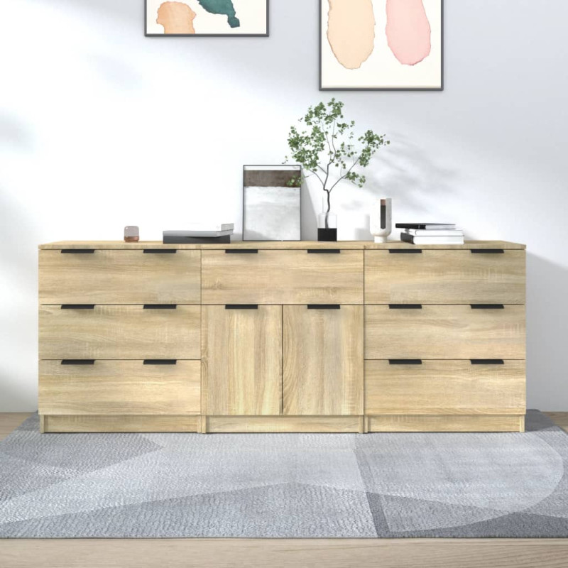 Szafki, 3 szt., dąb sonoma, materiał drewnopochodny