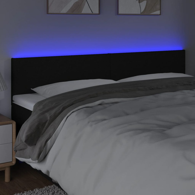 Zagłówek do łóżka z LED, czarny, 200x5x78/88 cm, tkanina