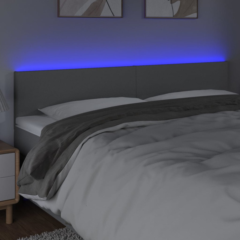 Zagłówek do łóżka z LED, jasnoszary, 200x5x78/88 cm, tkanina