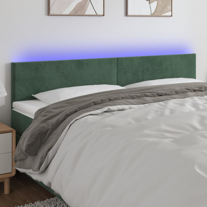 Zagłówek do łóżka z LED, ciemnozielony, 160x5x78/88 cm, aksamit