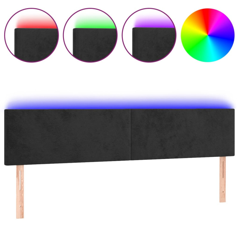 Zagłówek do łóżka z LED, czarny, 180x5x78/88 cm, aksamit