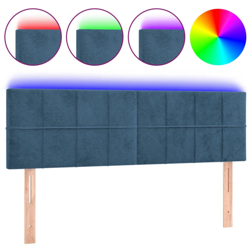 Zagłówek do łóżka z LED, ciemnoniebieski 144x5x78/88cm, aksamit