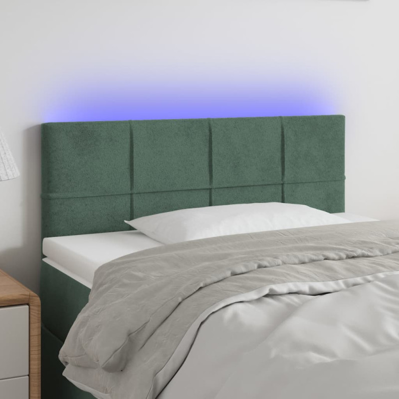 Zagłówek do łóżka z LED, ciemnozielony, 90x5x78/88 cm, aksamit