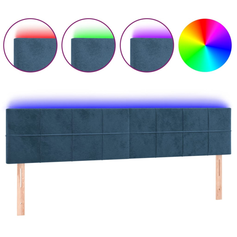 Zagłówek do łóżka z LED, ciemnoniebieski 160x5x78/88cm, aksamit