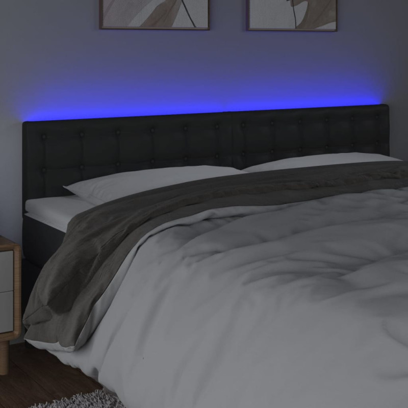 Zagłówek do łóżka z LED, czarny, 180x5x78/88 cm, sztuczna skóra
