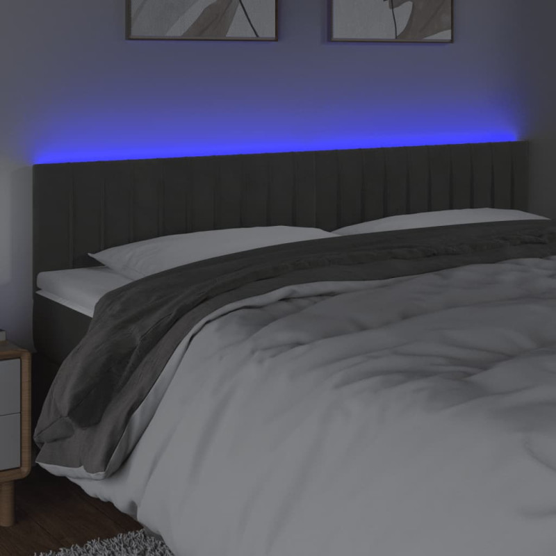 Zagłówek do łóżka z LED, ciemnoszary, 200x5x78/88 cm, aksamit