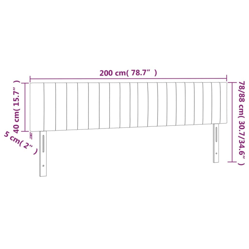Zagłówek do łóżka z LED, ciemnoszary, 200x5x78/88 cm, aksamit