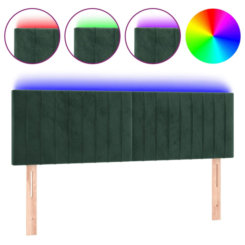 Zagłówek do łóżka z LED, ciemnozielony, 144x5x78/88 cm, aksamit