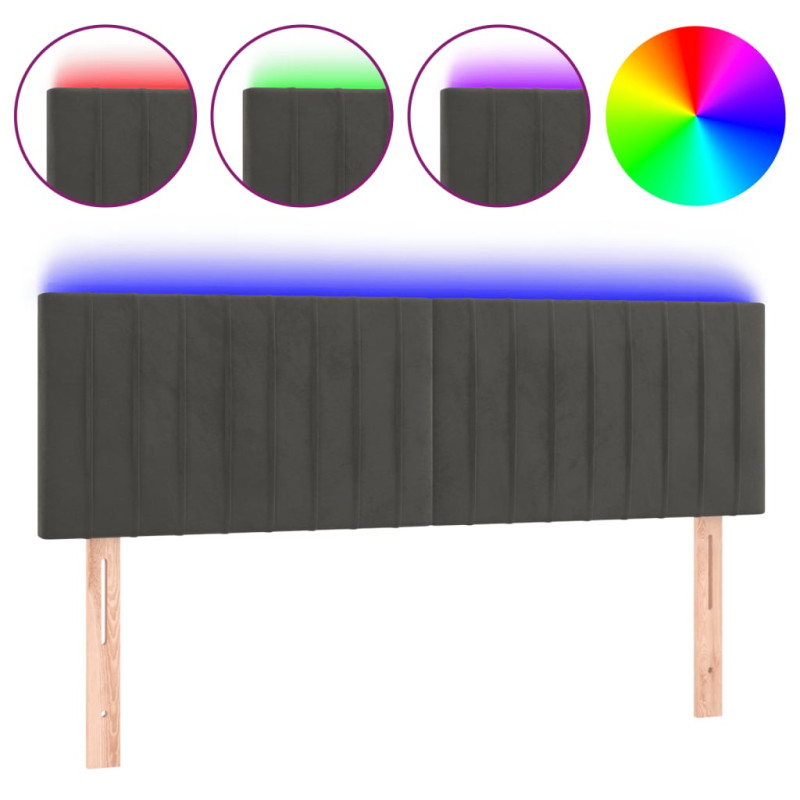 Zagłówek do łóżka z LED, ciemnoszary, 144x5x78/88 cm, aksamit
