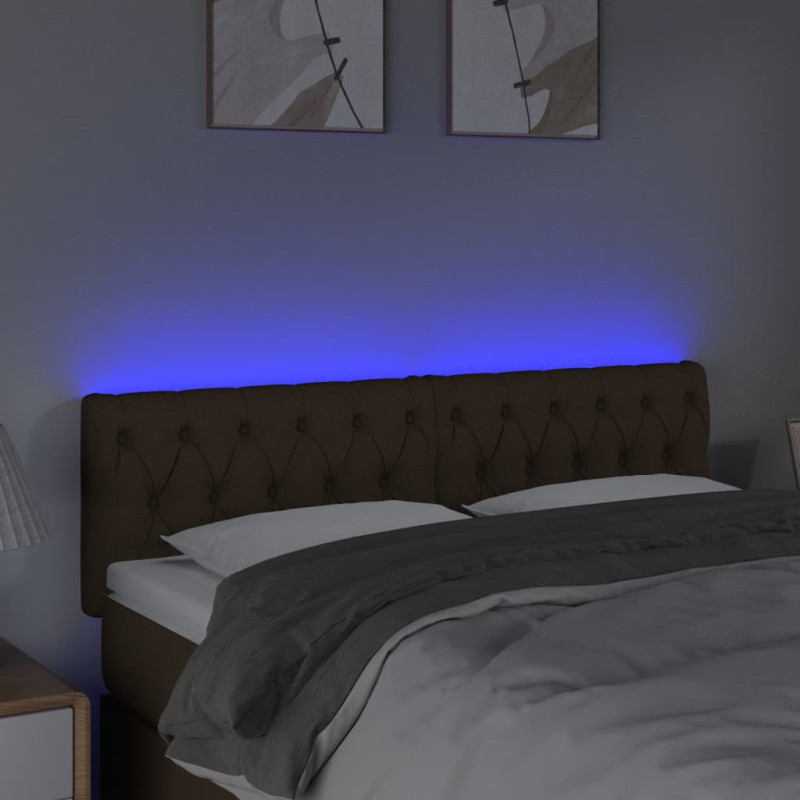 Zagłówek do łóżka z LED, ciemnobrązowy, 160x7x78/88 cm, tkanina