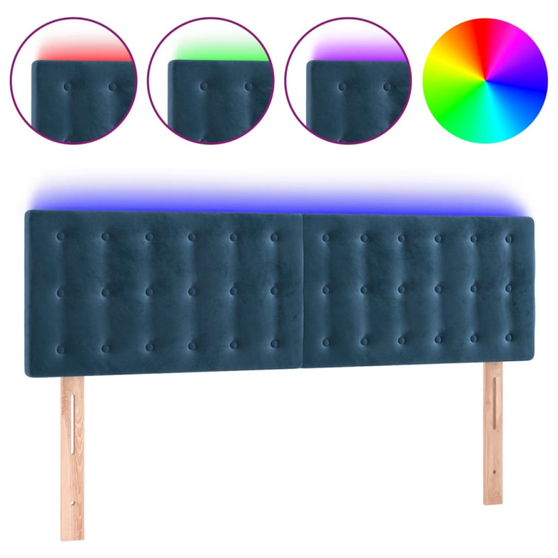 Zagłówek do łóżka z LED, ciemnoniebieski 144x5x78/88cm, aksamit