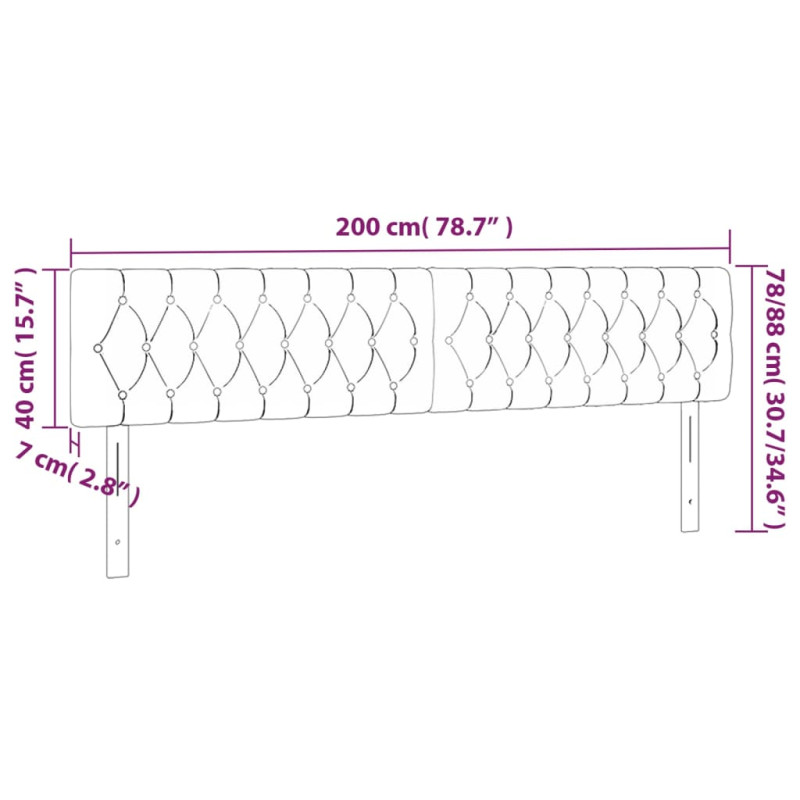 Zagłówek do łóżka z LED, ciemnoniebieski 200x7x78/88cm, aksamit