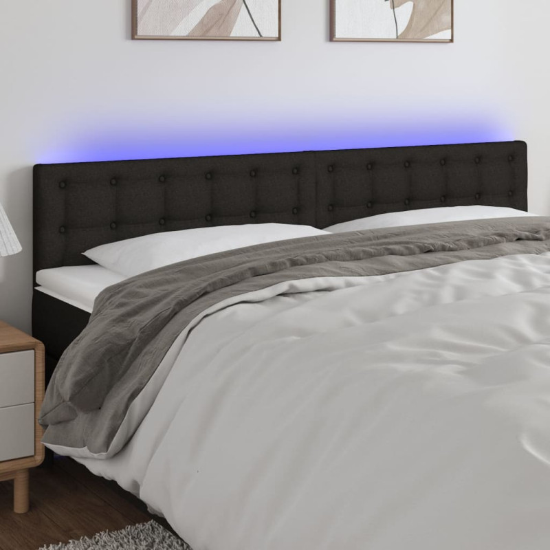 Zagłówek do łóżka z LED, czarny, 200x5x78/88 cm, tkanina