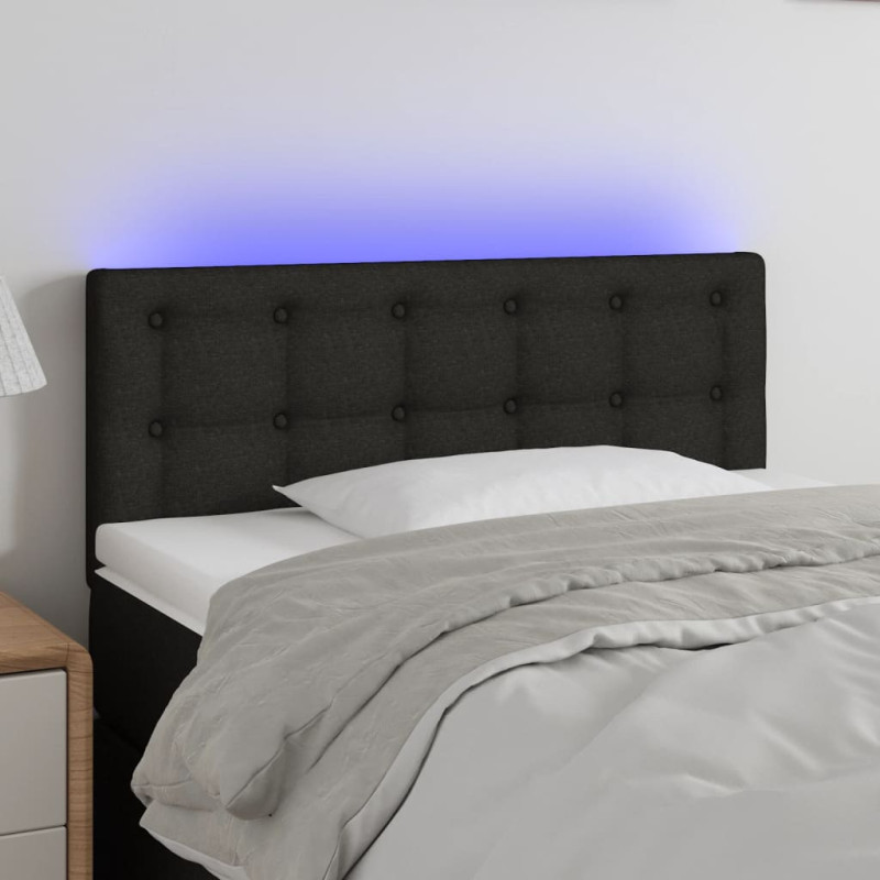 Zagłówek do łóżka z LED, czarny, 90x5x78/88 cm, tkanina