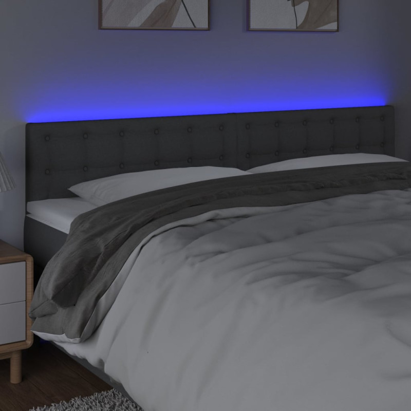 Zagłówek do łóżka z LED, ciemnoszary, 160x5x78/88 cm, tkanina