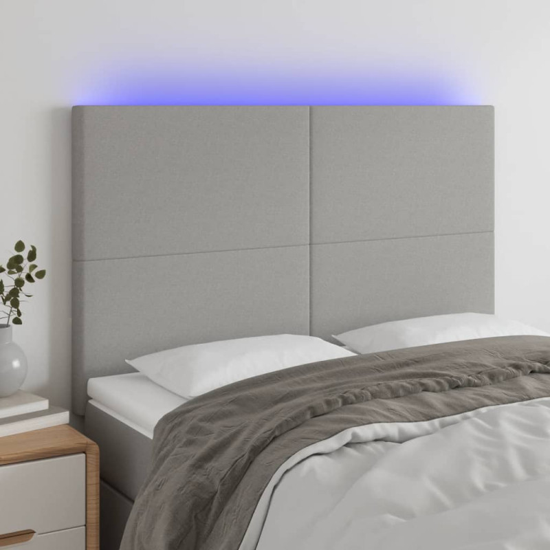 Zagłówek do łóżka z LED, jasnoszary, 144x5x118/128 cm, tkanina