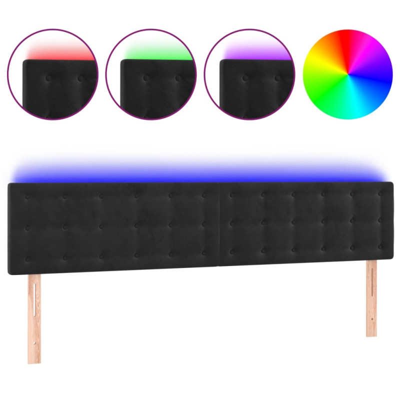 Zagłówek do łóżka z LED, czarny, 160x5x78/88 cm, aksamit