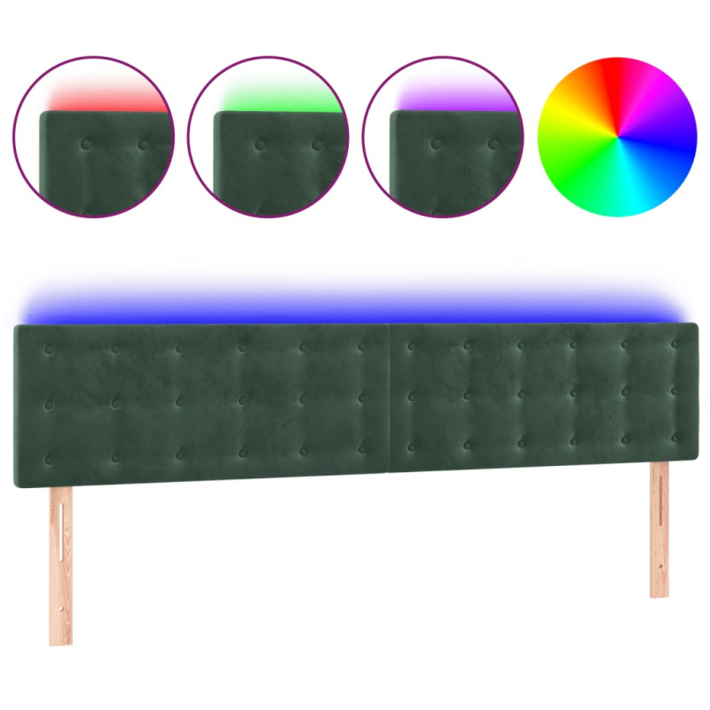Zagłówek do łóżka z LED, ciemnozielony, 180x5x78/88 cm, aksamit